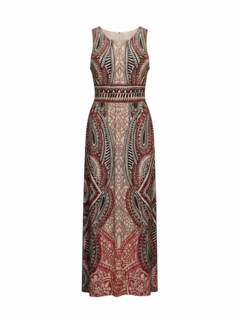 London Times Sleeveless Paisley Maxi Dress in Pink, Black, Cream